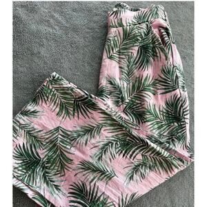 Kensie Linen Blend Palm Print Wide Leg Pants Pink Green Resort Boho Size S